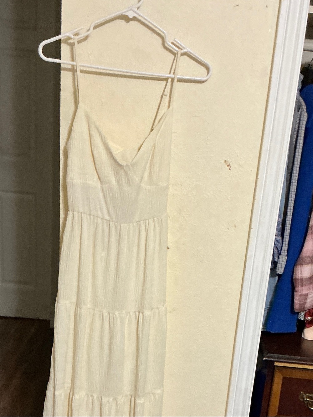 Women's Cream Tiered Maxi Dress with Spaghetti Straps